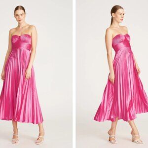 Amur Kin Strapless Pleated Midi Dress in Calla Lily NWT